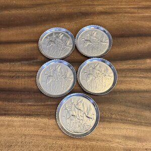 Vintage Aluminum Coasters Ducks Set of 5 Mid Century Metal Retro Barware